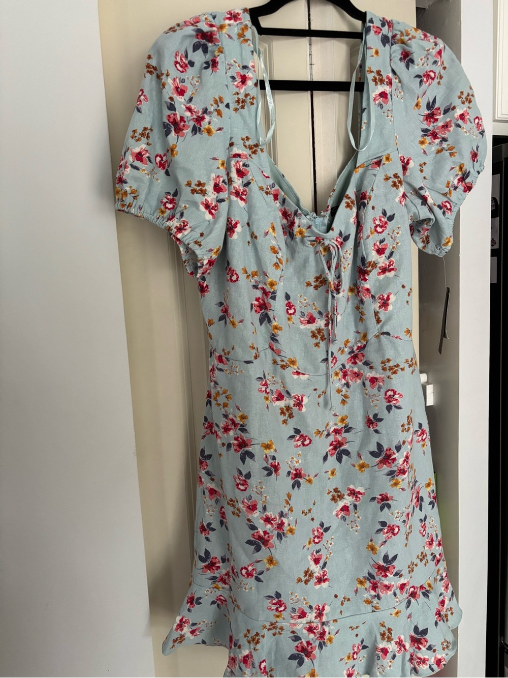 City Triangles Light Blue Floral Puff-Sleeve Midi Dress